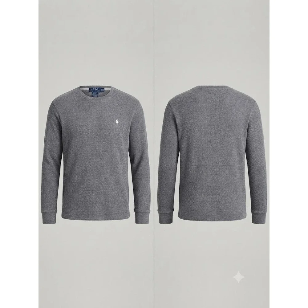 Polo Ralph Lauren Thermal Shirt Mens XL Grey Waffle Knit Long Sleeve Sleepwear